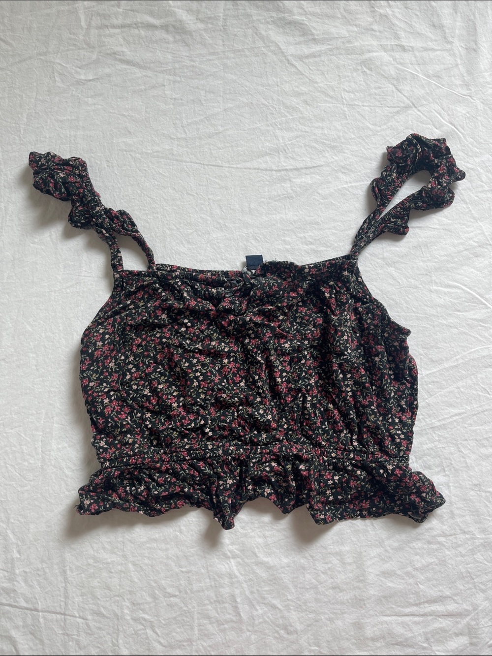 American Eagle Outfitters Black Crop Tank with Pink Floral